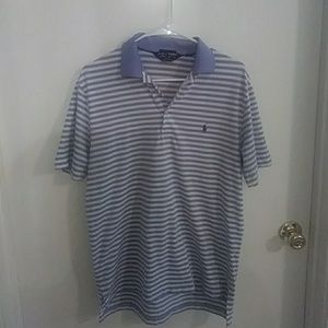 BOGOHO Blue & White Striped Ralph Lauren Golf Polo